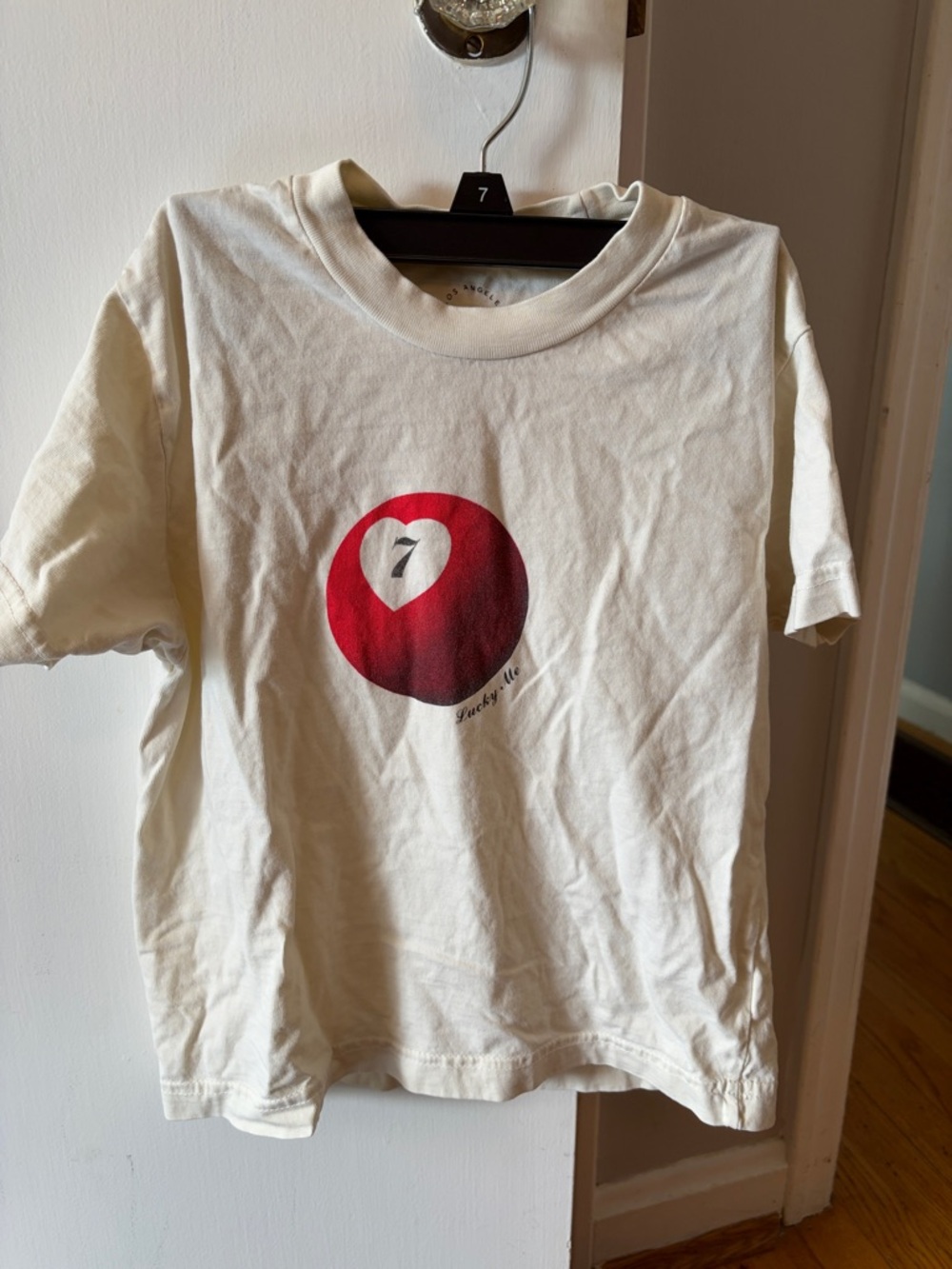 Los Angeles Apparel Cream tiny Tee with Red Ball Graphic